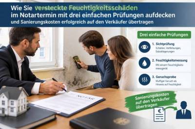 Wie Sie versteckte Feuchtigkeitsschäden im Notartermin mit drei einfachen Prüfungen aufdecken und Sanierungskosten erfolgreich auf den Verkäufer übertragen