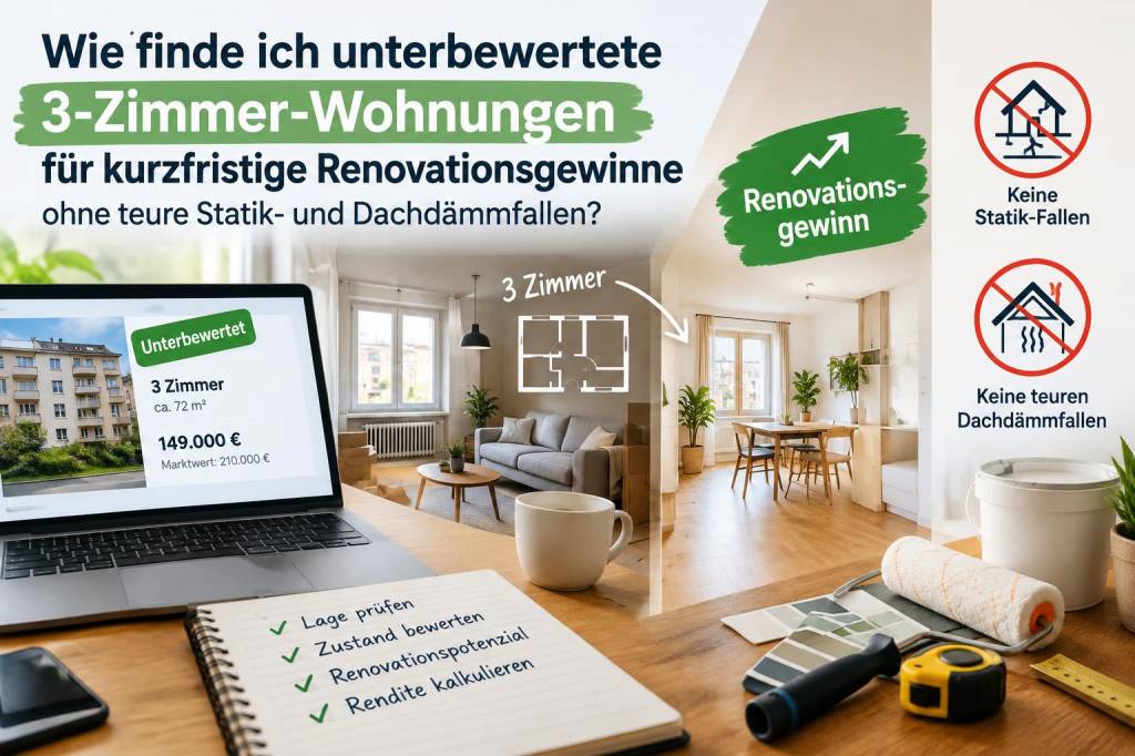Wie finde ich unterbewertete 3‑Zimmer‑Wohnungen für kurzfristige Renovationsgewinne ohne teure Statik‑ und Dachdämmfallen