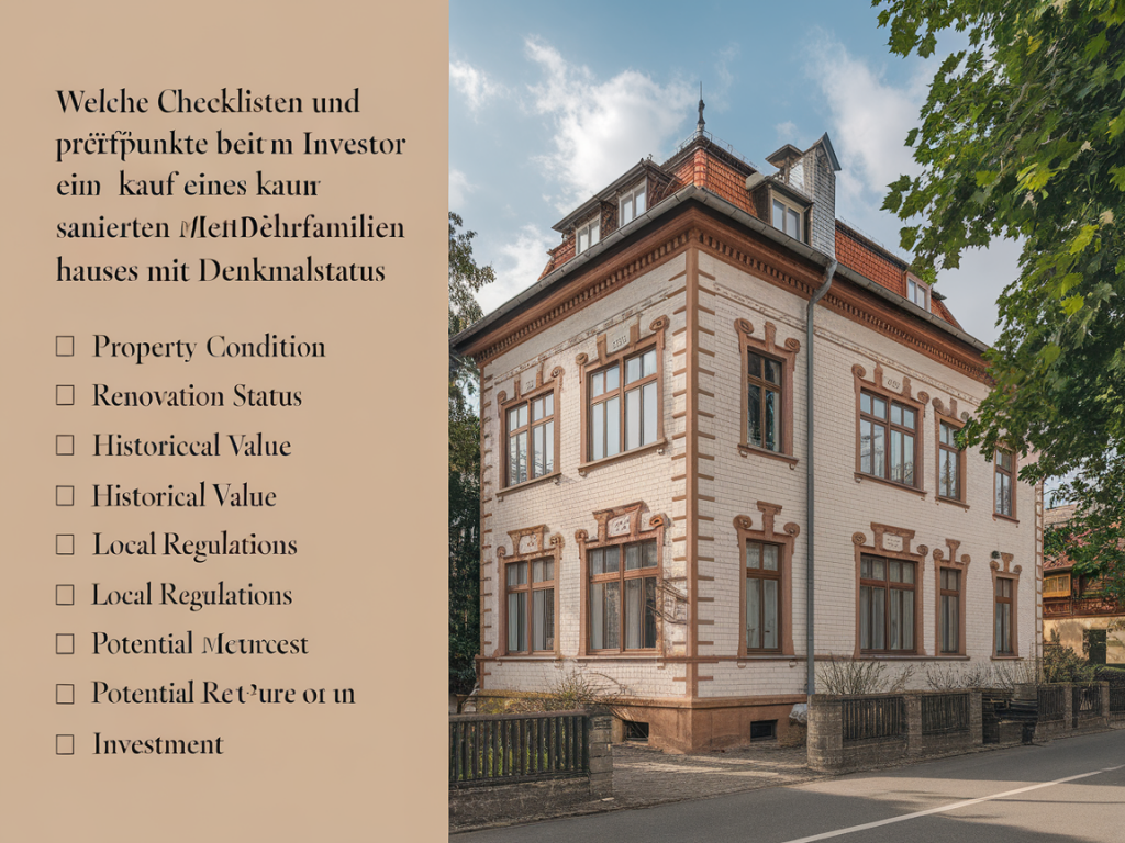 Welche checklisten und prüfpunkte braucht ein investor beim kauf eines sanierten mehrfamilienhauses mit denkmalstatus